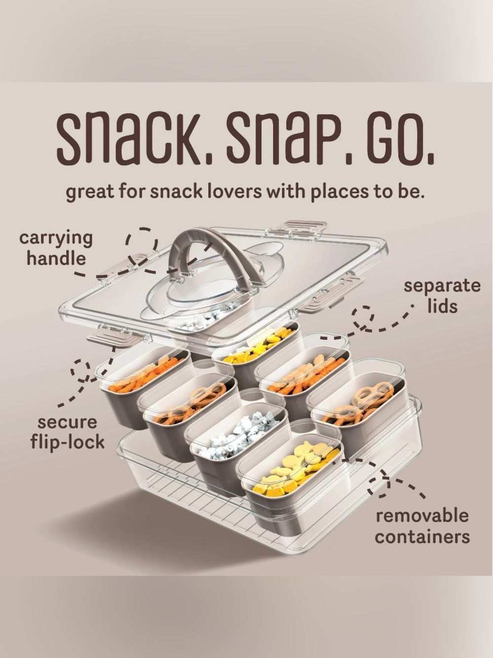 🆕CWC 8-Compartment Snackle Box, Charcuterie and Snack Container, Sand Color - Picture 4 of 6